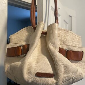 Cole Haan Cream Leather Tote Bag with Brown Handles